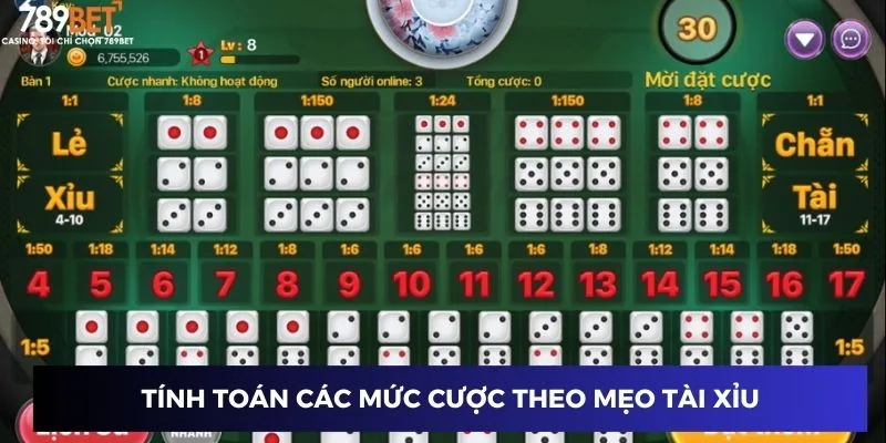 Tính toán các mức cược theo mẹo tài xỉu